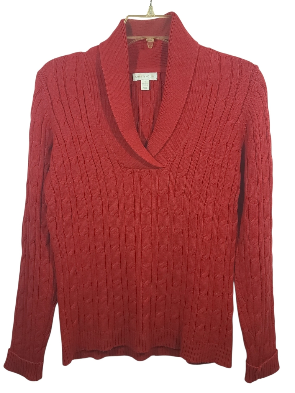 Charter Club Sweater Cable Knit Cowl Sweater Red Size S